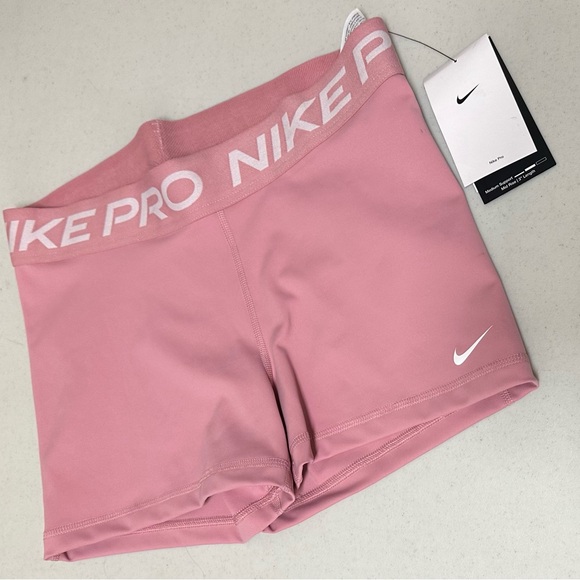 Nike Women's Pro 3" Training Mid Rise/ Shorts Elemental Pink/White NWT - Picture 4 of 8